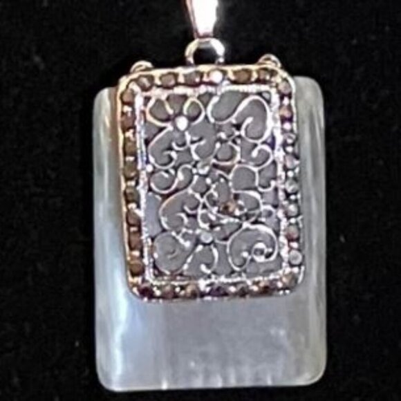 Handcrafted Silver Frosted Glass & Filigree Necklace with 18"-20" Cable Chain - Picture 2 of 7